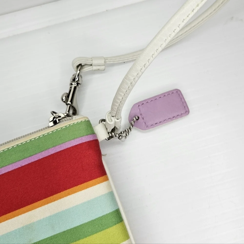 Vintage Y2K Coach Hampton Multicolor Striped Large Wristlet Clutch Bag  .